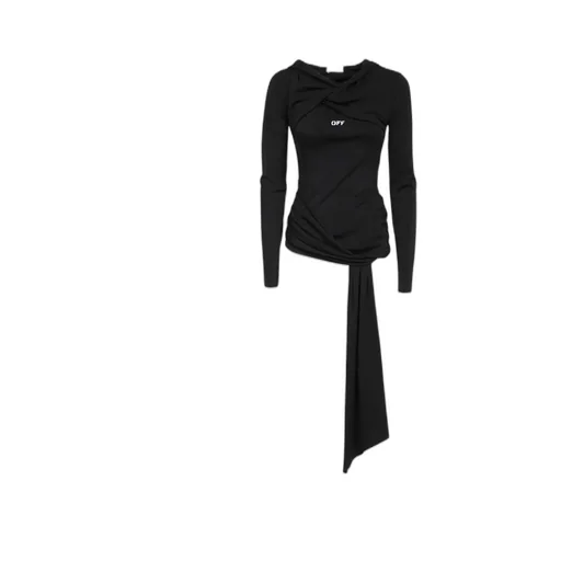 Off-White Fluid Jer Twist Long-Sleeved Hooded Top