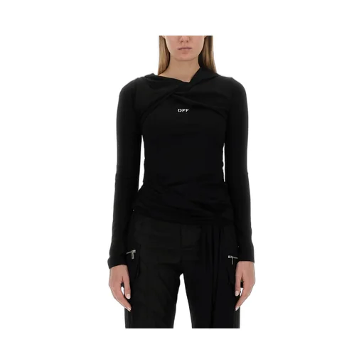 Off-White Fluid Jer Twist Long-Sleeved Hooded Top