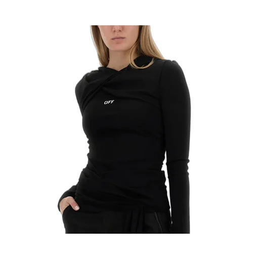 Off-White Fluid Jer Twist Long-Sleeved Hooded Top