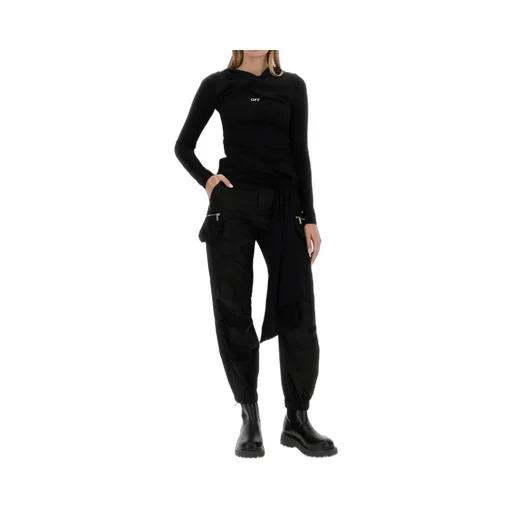 Off-White Fluid Jer Twist Long-Sleeved Hooded Top