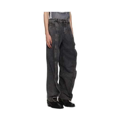 Draped Low-Rise Wide-Leg Jeans