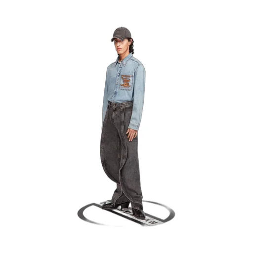 Draped Low-Rise Wide-Leg Jeans