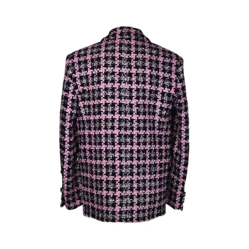 Msgm Plunging V-Neck Single-Breasted Tweed Blazer