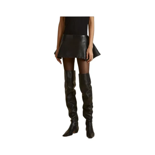 Ralfa Pleated Leather Mini Skirt
