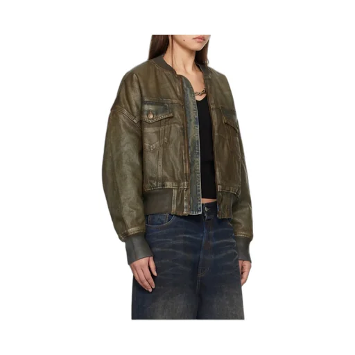 Distressed-Effect Bomber Jacket