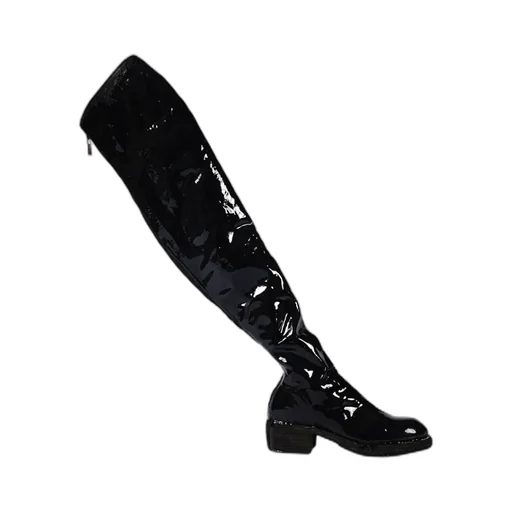 Laminated Knee-High Leather Boots