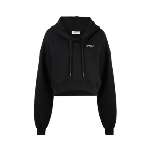 Off-White Logo Printed Cropped Drawstring Hoodie