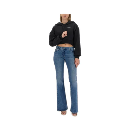 Off-White Logo Printed Cropped Drawstring Hoodie