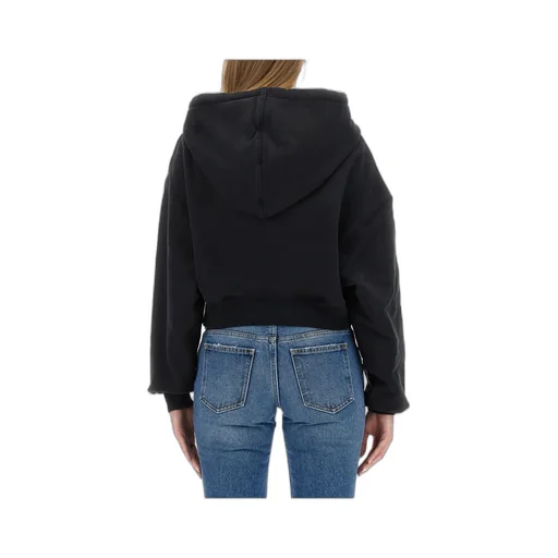 Off-White Logo Printed Cropped Drawstring Hoodie