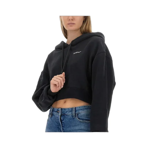 Off-White Logo Printed Cropped Drawstring Hoodie
