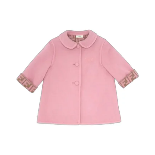 Pink And Double-Face Wool Cloth Baby Coat With Logo