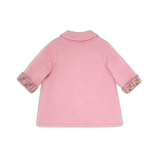 Pink And Double-Face Wool Cloth Baby Coat With Logo