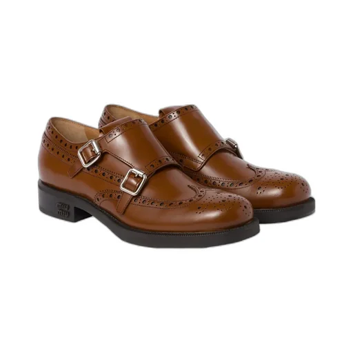 Church's X Miu Miu Brushed Leather Double Monk Brogue Shoes