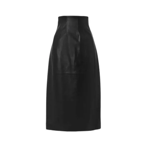 High-Waisted Leather Midi Skirt