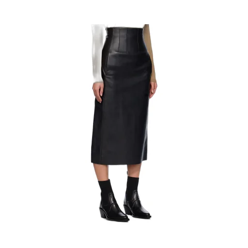 High-Waisted Leather Midi Skirt