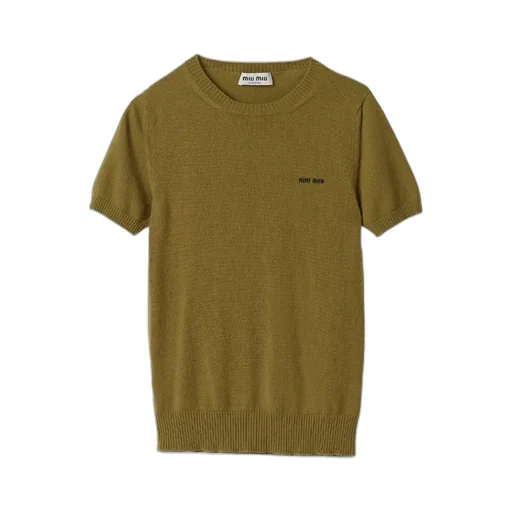 Miu Miu Logo Intarsia Knitted Short-Sleeved Pullover