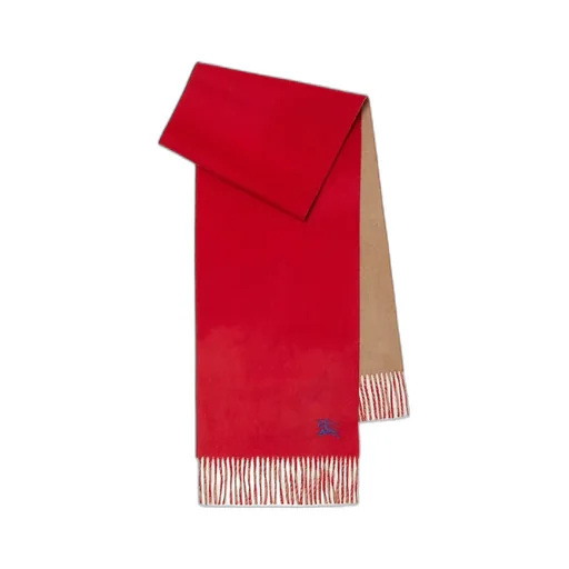 Burberry Ekd Embroidered Reversible Fringed Scarf