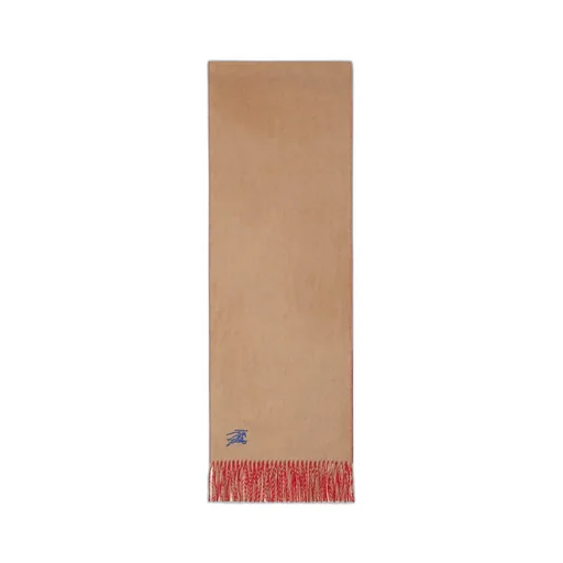 Burberry Ekd Embroidered Reversible Fringed Scarf