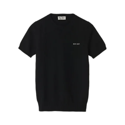 Miu Miu Logo Intarsia Knitted Short-Sleeved Pullover