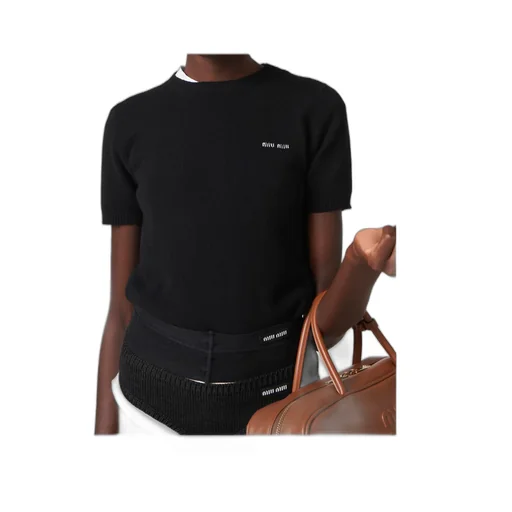 Miu Miu Logo Intarsia Knitted Short-Sleeved Pullover