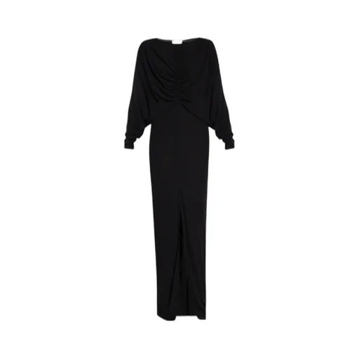 Saint Laurent Draped V-Neck Long-Sleeved Dress