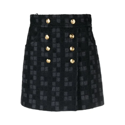 Double-Breasted Tweed Miniskirt