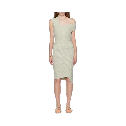 Ribbed-Knit Asymmetric Dress
