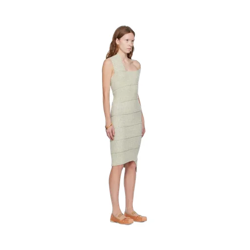 Ribbed-Knit Asymmetric Dress