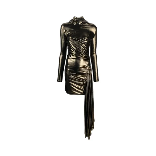 Blumarine Draped Metallic Long-Sleeved Asymmetric Dress