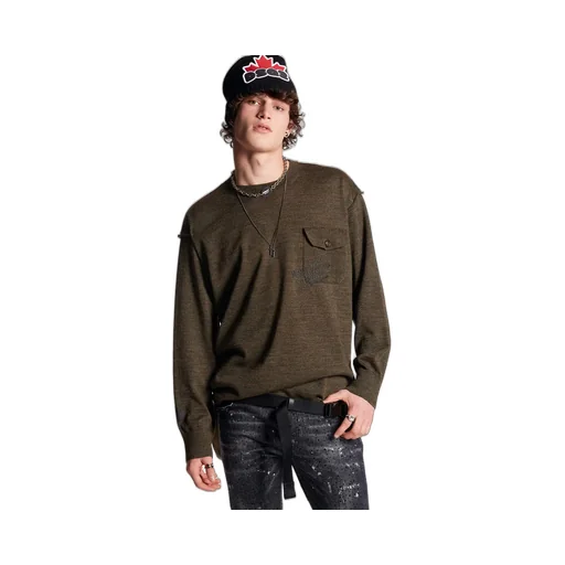Flap Pocket Crew Neck Jumper