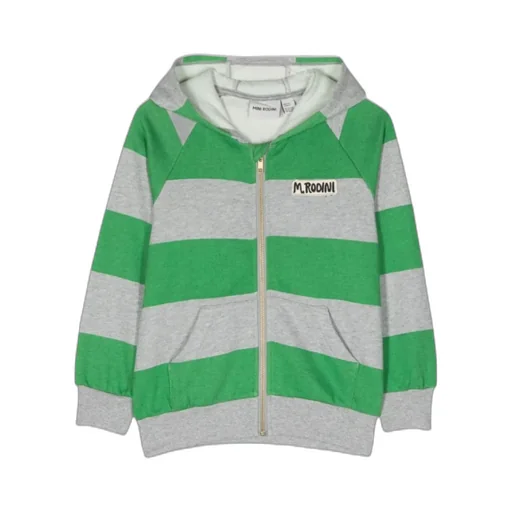 Logo-Patch Striped Cotton Hoodie