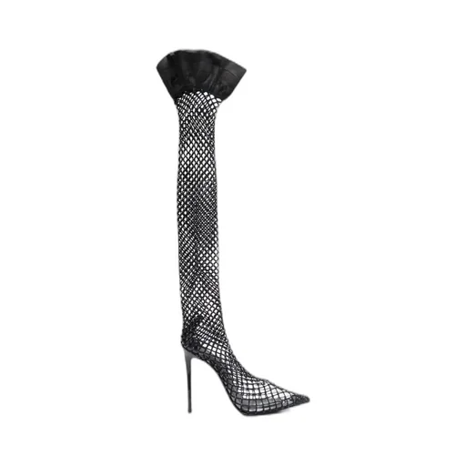 Gilda Fishnet Knee-High Boots