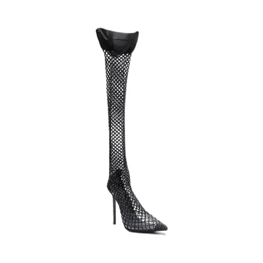 Gilda Fishnet Knee-High Boots
