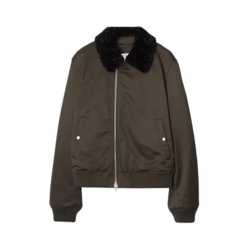 Burberry Long Sleeved Zipped Shearling-Collar Bomber Jacket