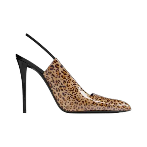Saint Laurent Raven Slingback Leopard-Print Pumps