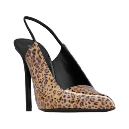Saint Laurent Raven Slingback Leopard-Print Pumps