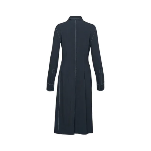 Contrast-Stitching Midi Shirtdress