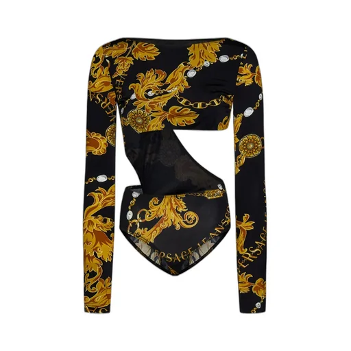 Chain Couture-Print Cut-Out Bodysuit
