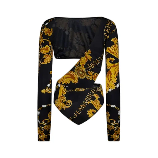 Chain Couture-Print Cut-Out Bodysuit
