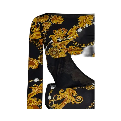 Chain Couture-Print Cut-Out Bodysuit