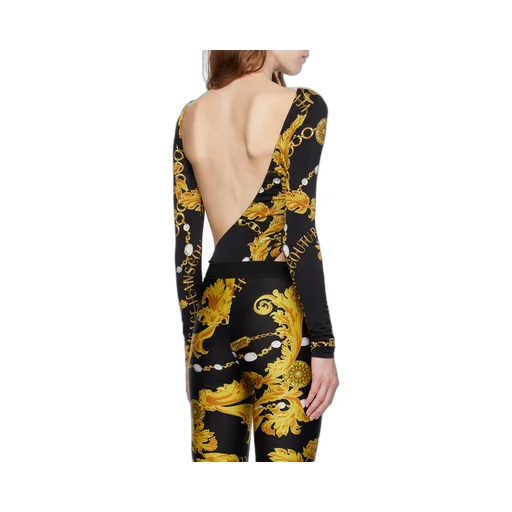Chain Couture-Print Cut-Out Bodysuit