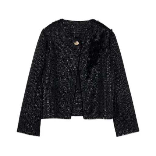 Appliqué-Detail Fringed Tweed Jacket