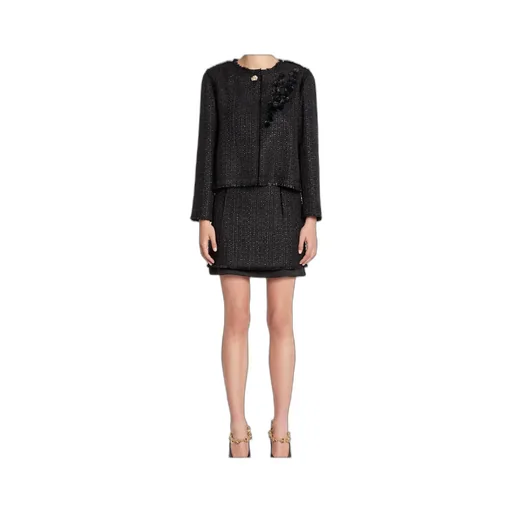 Appliqué-Detail Fringed Tweed Jacket
