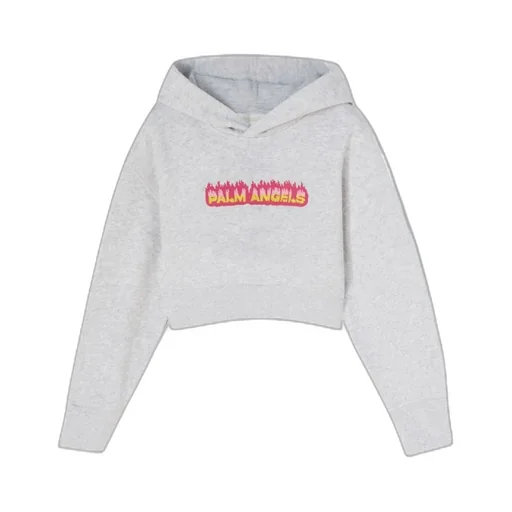 Palm Angels Kids Flames Logo-Printed Cropped Hoodie