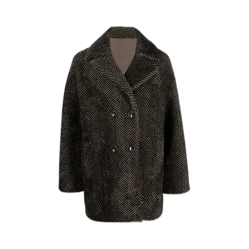 Herringbone-Pattern Sheepskin Coat