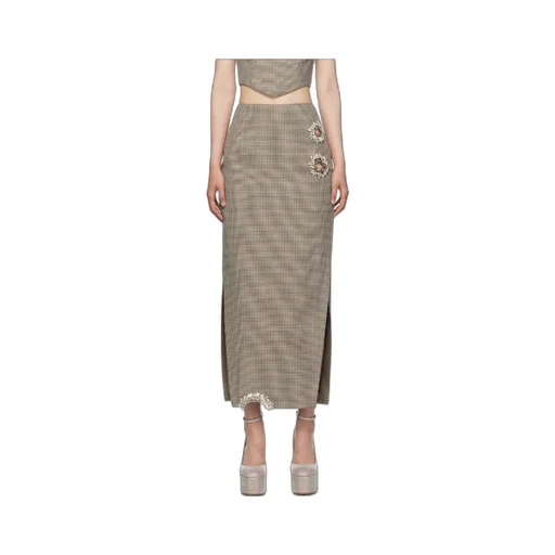 Crystal-Embellished Houndstooth Midi Skirt