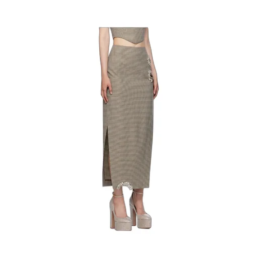 Crystal-Embellished Houndstooth Midi Skirt