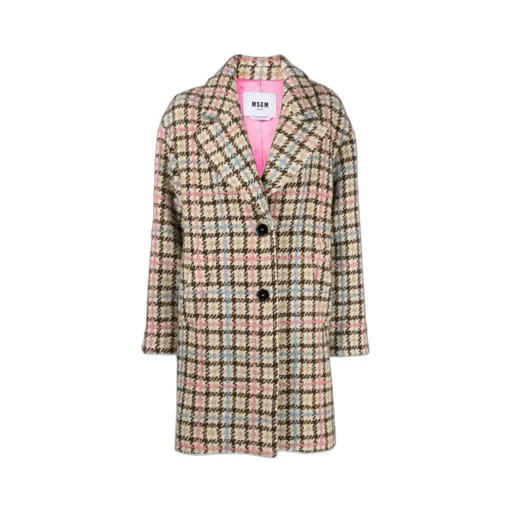 Msgm Houndstooth-Pattern Long Sleeved Buttoned Coat