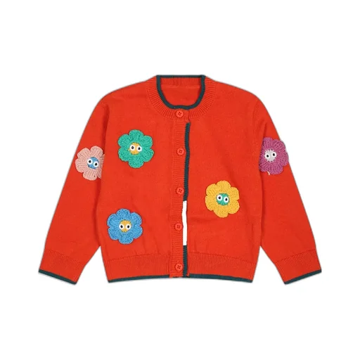 Stella Mccartney Kids Floral-Appliqué Buttoned Knitted Cardigan