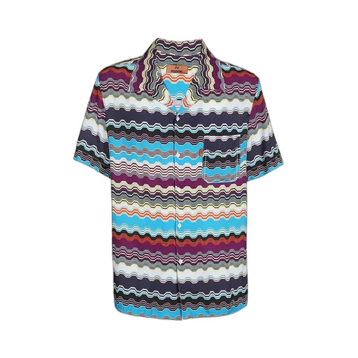Zigzag-Woven Camp-Collar Shirt